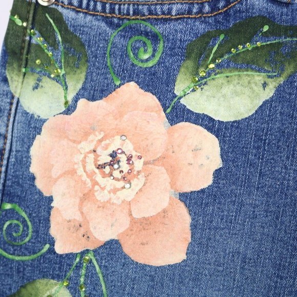 Mu Jeans Capri Crop Cropped Painted Floral Stretch USA 2 - Picture 9 of 12